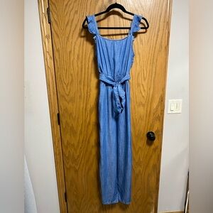 BLUE RAIN DENIM BELTED ONE PIECE JUMPER - SIZE S - EUC